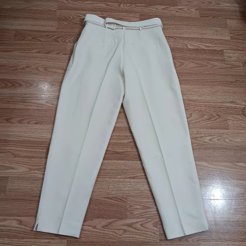 NWT Polo Ralph Lauren Women Ivory Belted Straight Leg Trouser Pant Size 0
